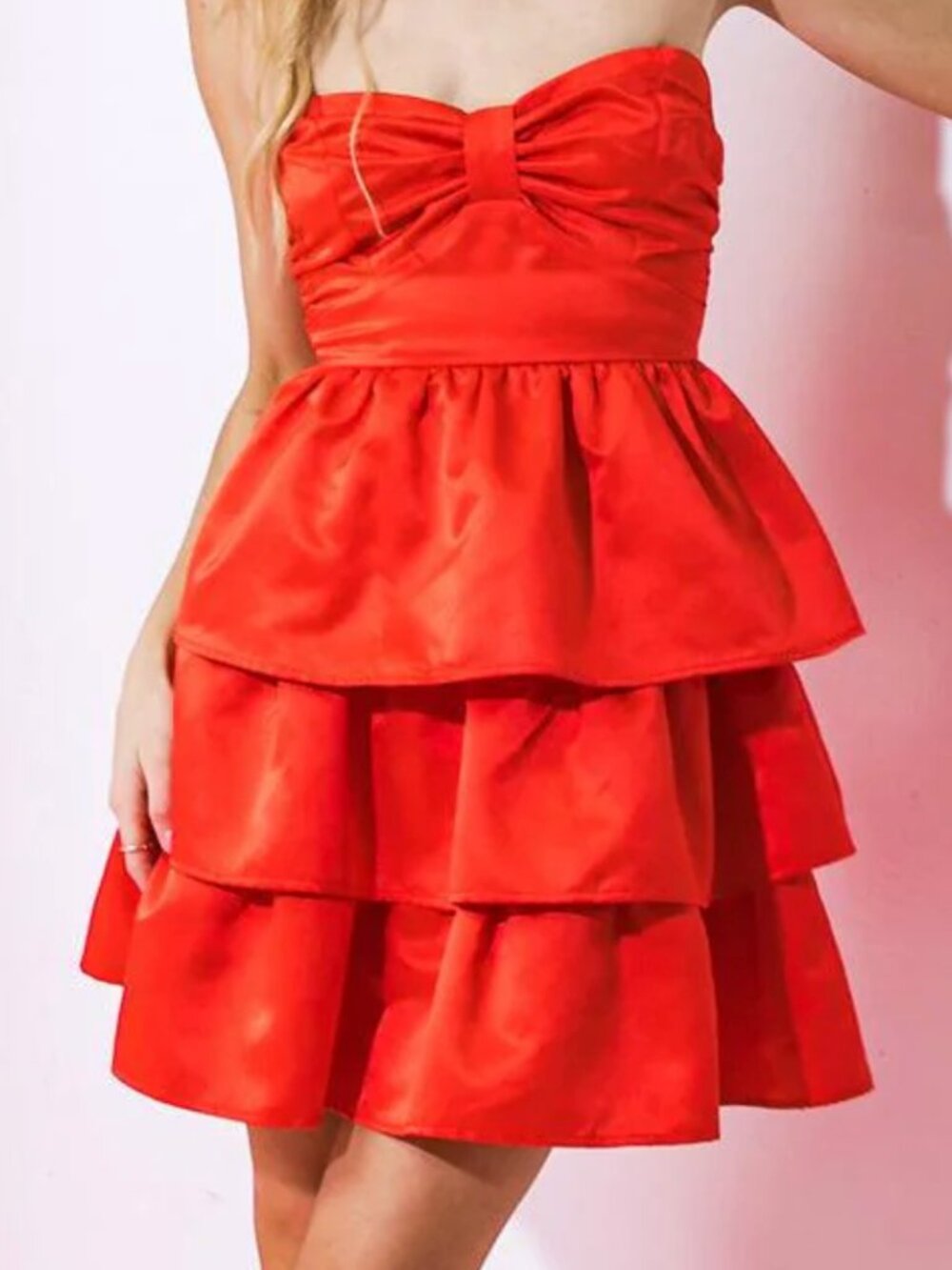 Flying Tomato NWOT Red Best Day Ever Mini Dress Tiered Bow Strapless